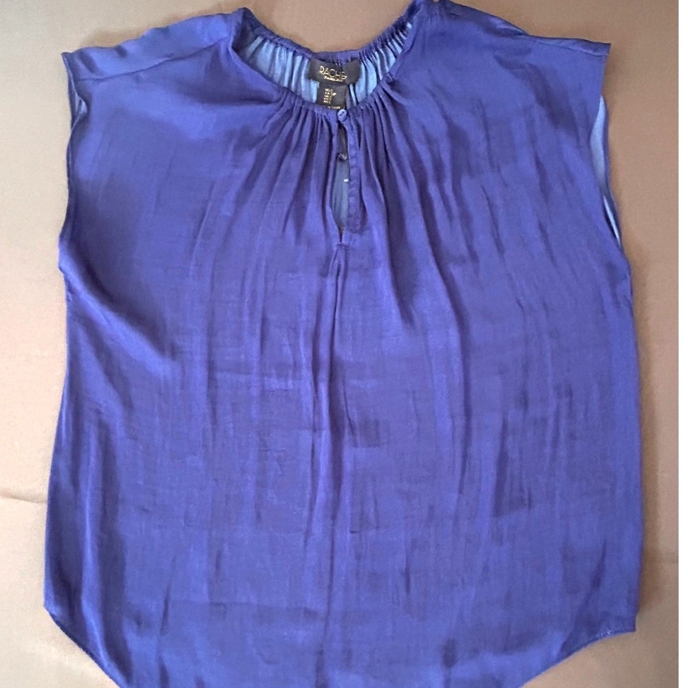 NWT Rachel‎ Roy Blue Purple Gathered Neck Cap Sleeve Polyester Top Women Small